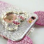 Wholesale iPhone 7 Minnie Bow Diamond Glitter Necklace Strap Case (Blue)